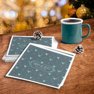 Deer Antlers Christmas Pattern Teal ID861 Napkins