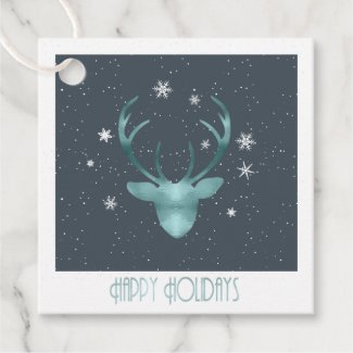 Deer Antlers Christmas Teal ID861 Favor Tags