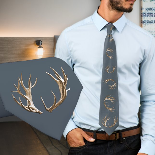 Deer Antlers Dark Gray Pattern Neck Tie (Creator Uploaded)