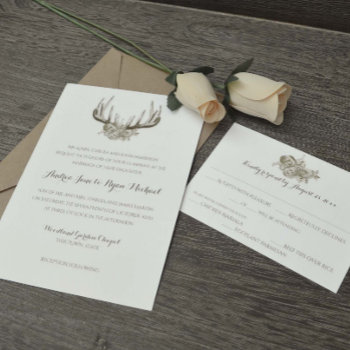 Deer Antlers Elegant Woodland Wedding Invitation by happygotimes at Zazzle