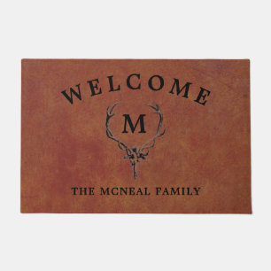 Deer Antlers Faux Leather Doormat