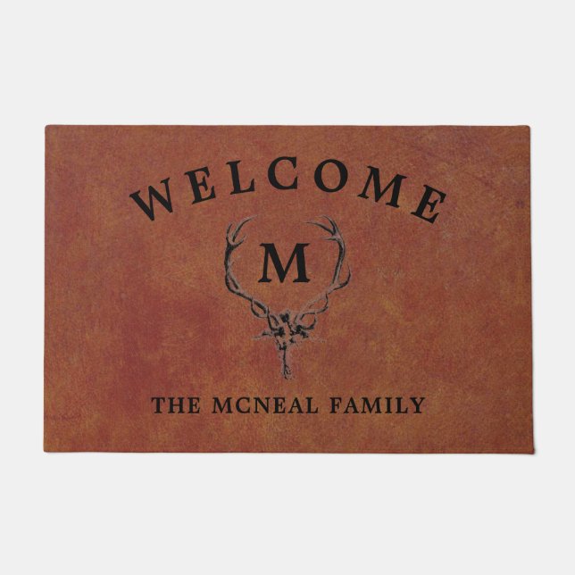 Deer Antlers Faux Leather Doormat (Front)