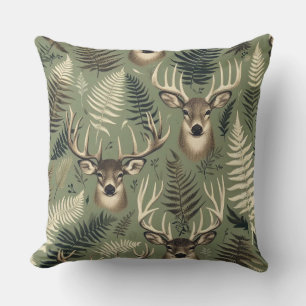 Deer Antlers & Ferns Throw Pillow