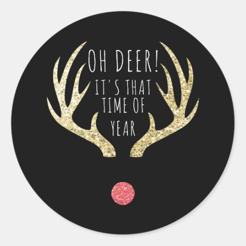 Deer Antlers Gold  Black Christmas Holiday Party Classic Round Sticker