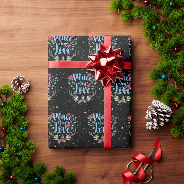 Deer Antlers In Snowflakes  Wrapping Paper (Holiday Gift)