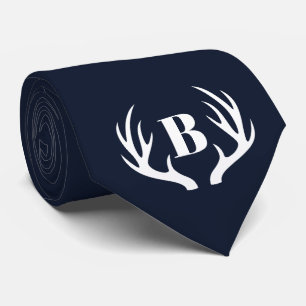Deer Antlers Men's Blue and White Neck Tie