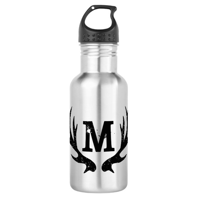 Deer antlers monogrammed metallic water bottle (Front)