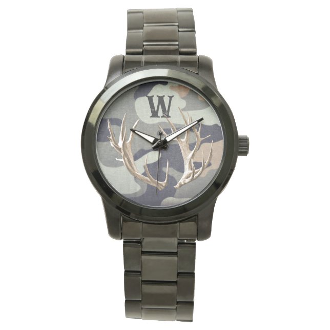Deer Antlers on Gray Background Man's Watch (Front)