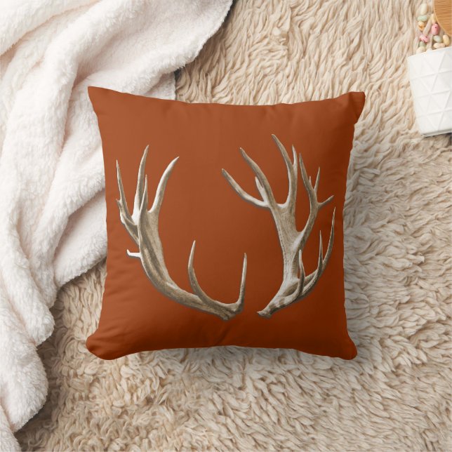Deer Antlers Orange Animal Nature Throw Pillow (Blanket)