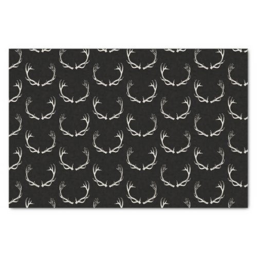 Deer Antlers Print Pattern Vintage Deer Art Black Tissue Paper