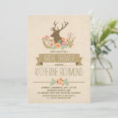 Deer antlers romantic rustic bridal shower invite (Standing Front)