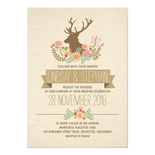 Deer Antlers Romantic Rustic Wedding Invitations Deer Antlers Romantic Rustic Wedding Invitations