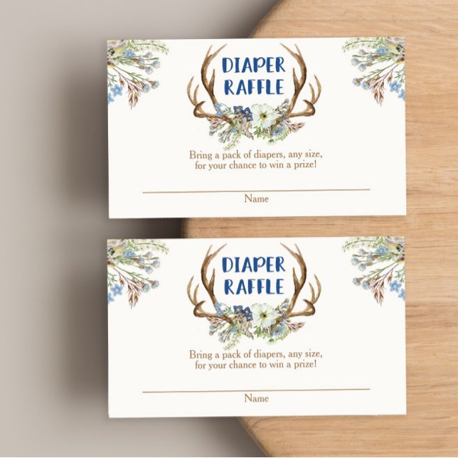Deer antlers rustic baby shower diaper raffle card (Creator Uploaded)