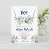 Deer antlers rustic baby shower invitation for boy (Standing Front)