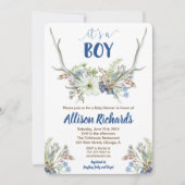 Deer antlers rustic baby shower invitation for boy (Front)