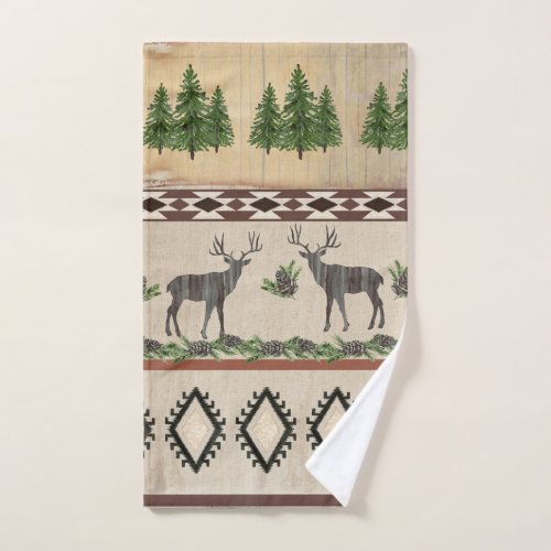 Deer Antlers Rustic Cabin Wood Forest Pine Cones Hand Towel