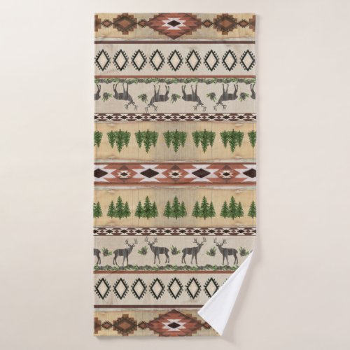 Deer Antlers Rustic Cabin Wood Tribal Pattern Bath Towel