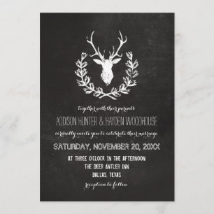 Deer Antlers Rustic Chalkboard Wedding Invitation