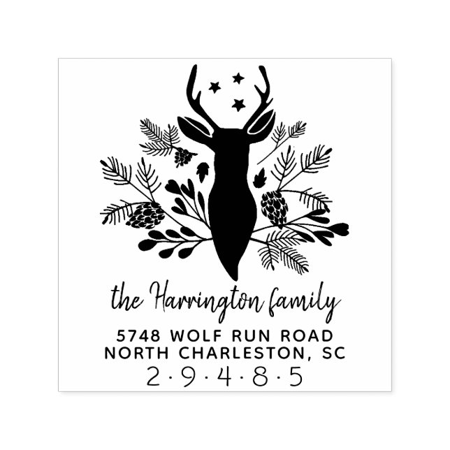 Deer Antlers Rustic Holiday Christmas Address Self-inking Stamp (Design)