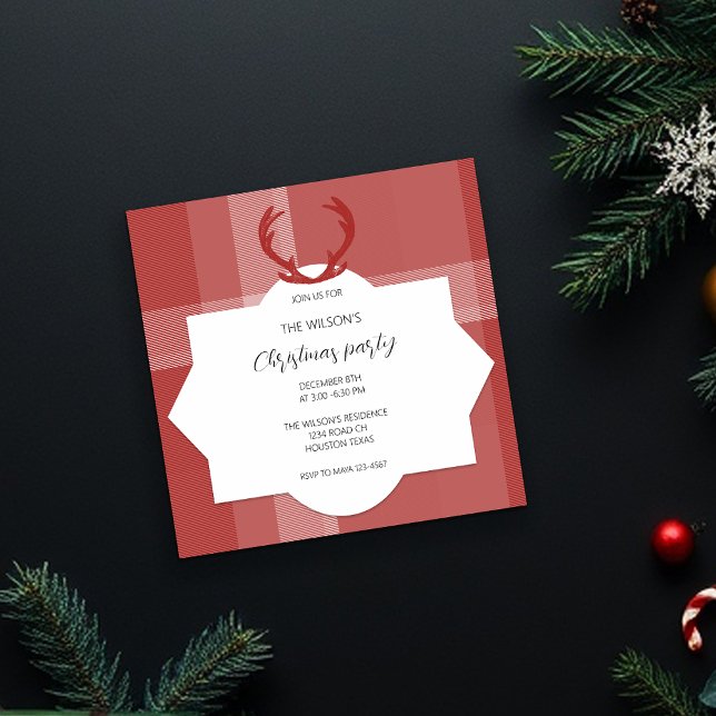Deer Antlers Rustic Red Tartan Invitation (Creator Uploaded)