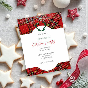 Deer Antlers Rustic Red Tartan Pattern Postcard