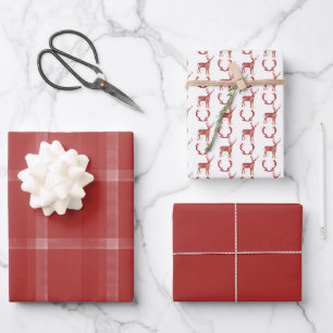 Deer Antlers Rustic Tartan Red Wrapping Paper Sheets