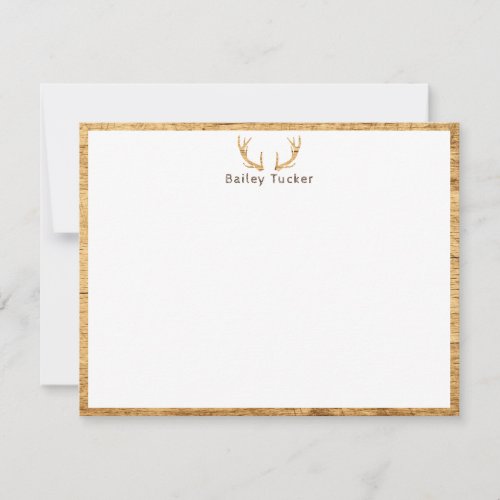 Deer Antlers Rustic Wood Hunting Hunter Custom Note Card
