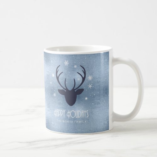 Deer Antlers Silhouette  Snowflakes Blue ID861 Coffee Mug