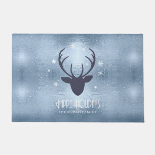 Deer Antlers Silhouette & Snowflakes Blue ID861 Doormat