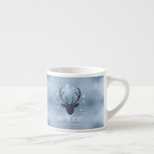 Deer Antlers Silhouette  Snowflakes Blue ID861 Espresso Cup