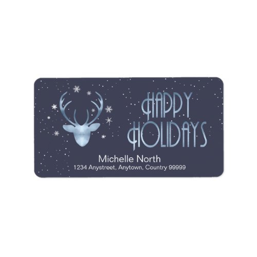 Deer Antlers Silhouette  Snowflakes Blue ID861 Label