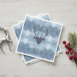 Deer Antlers Silhouette & Snowflakes Blue ID861 Napkins