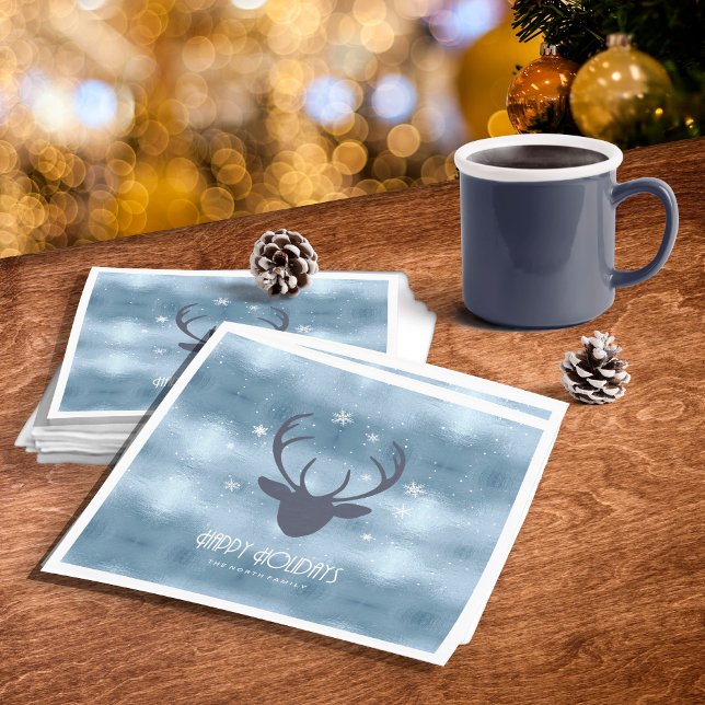 Deer Antlers Silhouette & Snowflakes Blue ID861 Napkins (Creator Uploaded)