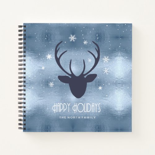 Deer Antlers Silhouette  Snowflakes Blue ID861 Notebook