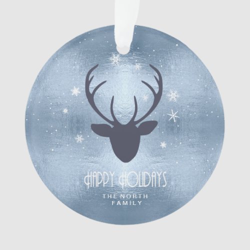Deer Antlers Silhouette  Snowflakes Blue ID861 Ornament