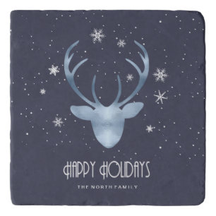 Deer Antlers Silhouette & Snowflakes Blue ID861 Trivet