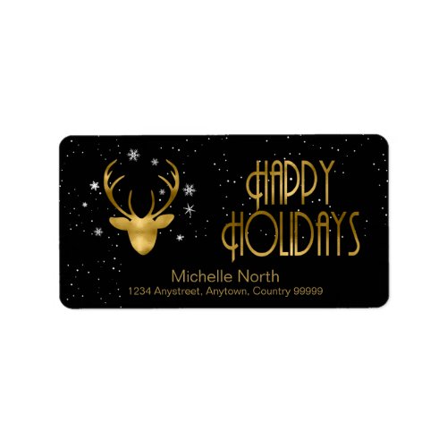 Deer Antlers Silhouette  Snowflakes GoldBl ID861 Label