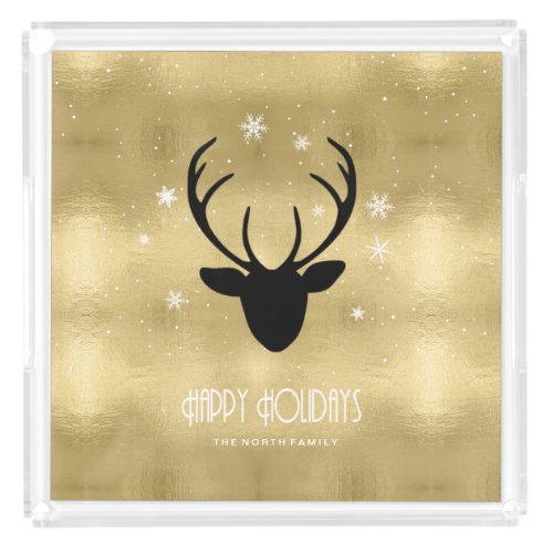 Deer Antlers Silhouette  Snowflakes Gold ID861  Acrylic Tray