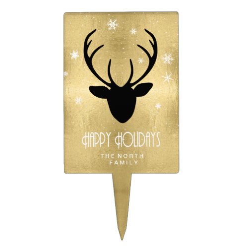 Deer Antlers Silhouette  Snowflakes Gold ID861 Cake Topper