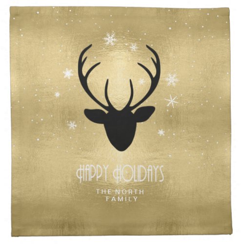 Deer Antlers Silhouette  Snowflakes Gold ID861 Cloth Napkin