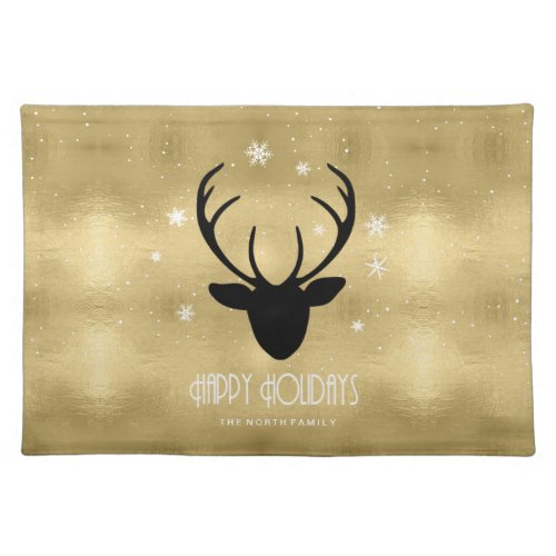 Deer Antlers Silhouette  Snowflakes Gold ID861 Cloth Placemat