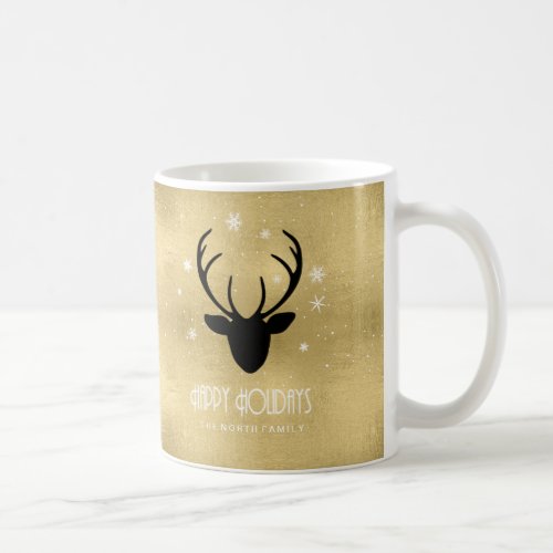 Deer Antlers Silhouette  Snowflakes Gold ID861 Coffee Mug