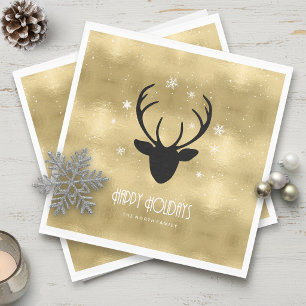 Deer Antlers Silhouette & Snowflakes Gold ID861 Napkins