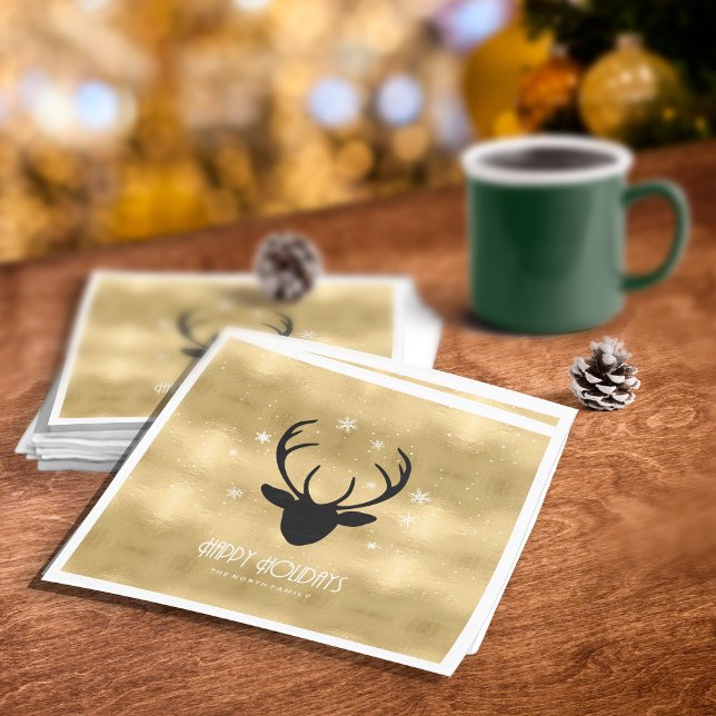 Deer Antlers Silhouette & Snowflakes Gold ID861 Napkins (Creator Uploaded)