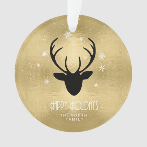 Deer Antlers Silhouette  Snowflakes Gold ID861 Ornament