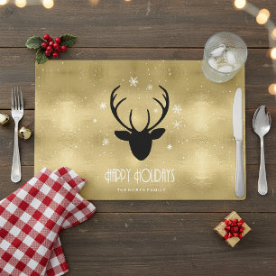 Deer Antlers Silhouette & Snowflakes Gold ID861 Placemat