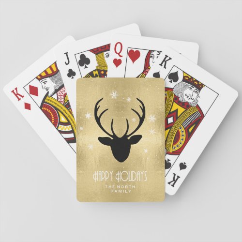 Deer Antlers Silhouette  Snowflakes Gold ID861 Playing Cards