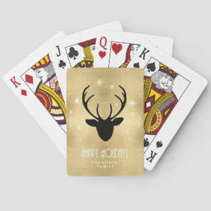 Deer Antlers Silhouette & Snowflakes Gold ID861 Poker Cards