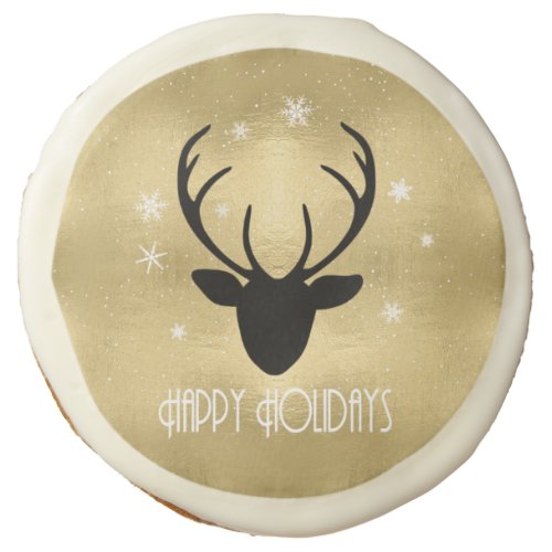 Deer Antlers Silhouette  Snowflakes Gold ID861 Sugar Cookie