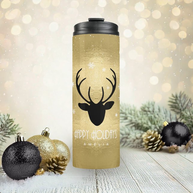 Deer Antlers Silhouette & Snowflakes Gold ID861 Thermal Tumbler (Creator Uploaded)